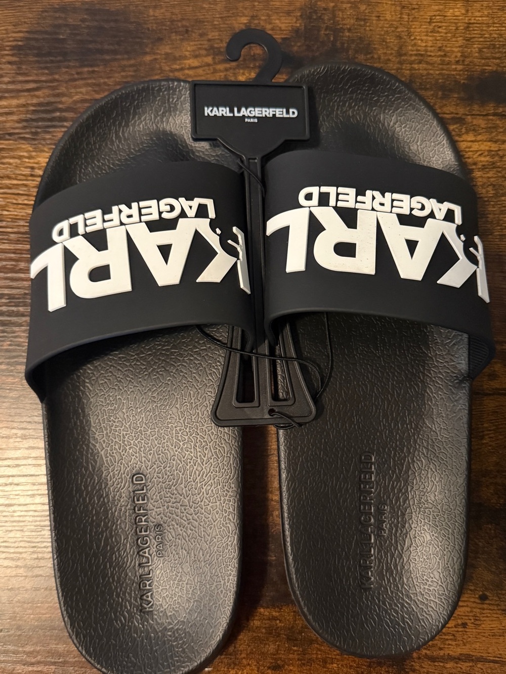 Karl Lagerfeld Black Slides with White Logo Strap